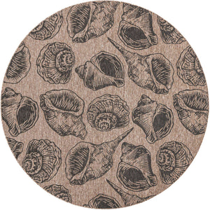 Brown and Black 10' x 10' Outdoor Coastal Round Area Rug Weather Resistant for Patio, Deck, Terrace, Balcony, Porch 100% Polypropylene Coastal Decor Carpet for Sale at Rug Engine