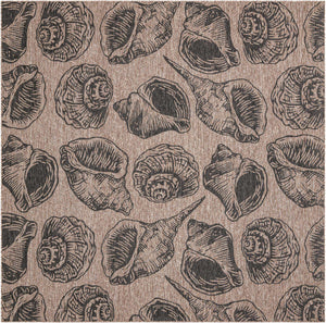 Brown and Black 10' x 10' Outdoor Coastal Square Area Rug Weather Resistant for Patio, Deck, Terrace, Balcony, Porch 100% Polypropylene Coastal Decor Carpet for Sale at Rug Engine