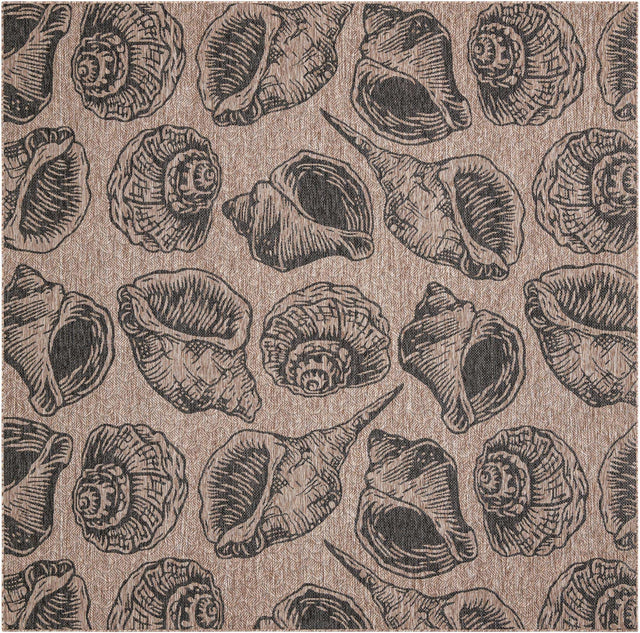 Brown and Black 10' x 10' Outdoor Coastal Square Area Rug Weather Resistant for Patio, Deck, Terrace, Balcony, Porch 100% Polypropylene Coastal Decor Carpet for Sale at Rug Engine