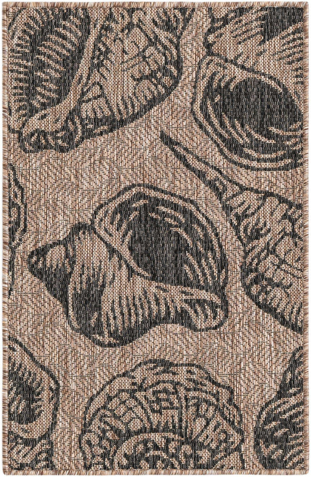 Brown and Black 2' x 3' 1 Outdoor Coastal Rectangle Area Rug Weather Resistant for Patio, Deck, Terrace, Balcony, Porch 100% Polypropylene Coastal Decor Carpet for Sale at Rug Engine