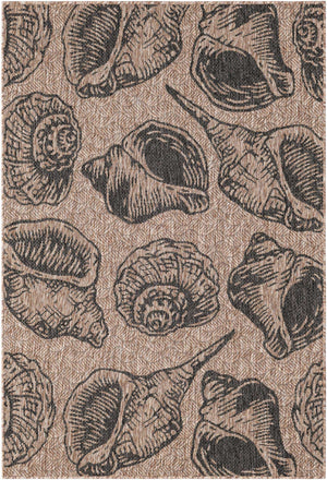 Brown and Black 4' 1 x 6' 1 Outdoor Coastal Rectangle Area Rug Weather Resistant for Patio, Deck, Terrace, Balcony, Porch 100% Polypropylene Coastal Decor Carpet for Sale at Rug Engine