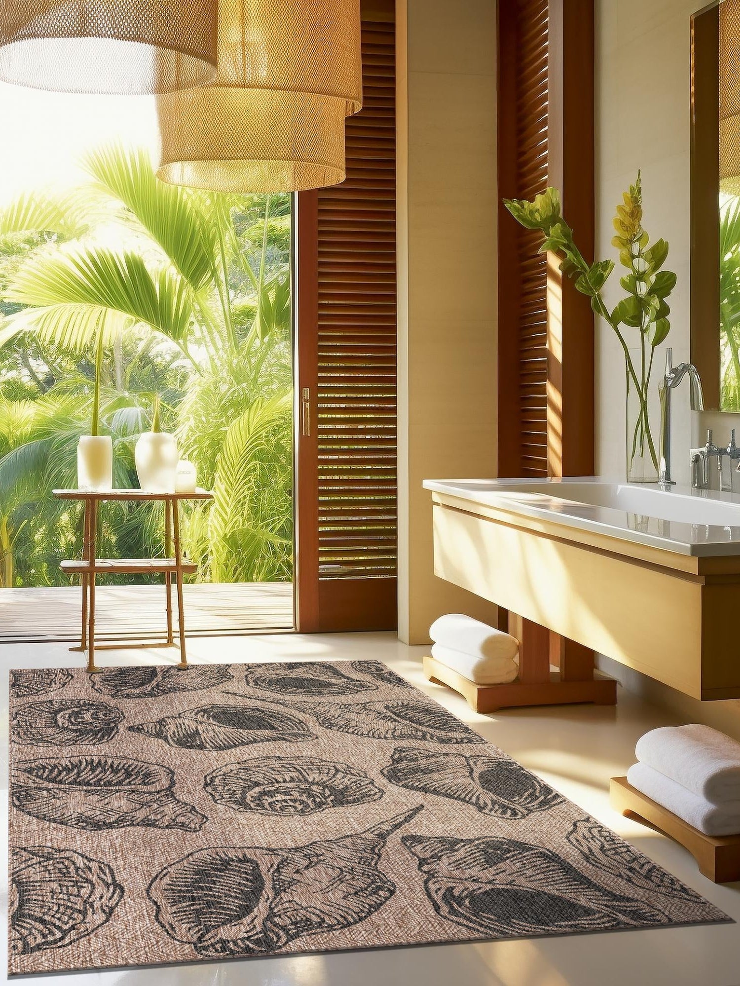 Brown and Black 9' x 12' Outdoor Coastal Rectangle Area Rug Weather Resistant for Patio, Deck, Terrace, Balcony, Porch 100% Polypropylene Coastal Decor Carpet for Sale at Rug Engine