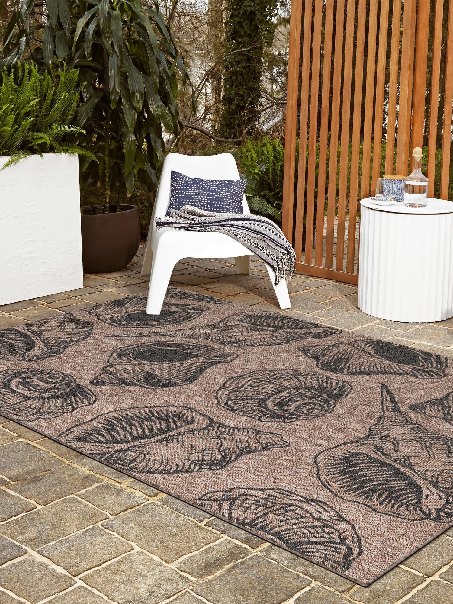 Brown and Black 2' x 3' 1 Outdoor Coastal Rectangle Area Rug Weather Resistant for Patio, Deck, Terrace, Balcony, Porch 100% Polypropylene Coastal Decor Carpet for Sale at Rug Engine