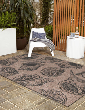 Brown and Black 2' x 3' 1 Outdoor Coastal Rectangle Area Rug Weather Resistant for Patio, Deck, Terrace, Balcony, Porch 100% Polypropylene Coastal Decor Carpet for Sale at Rug Engine