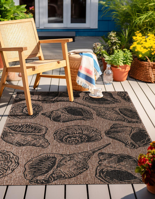 Brown and Black 7' 10 x 10' Outdoor Coastal Rectangle Area Rug Weather Resistant for Patio, Deck, Terrace, Balcony, Porch 100% Polypropylene Coastal Decor Carpet for Sale at Rug Engine