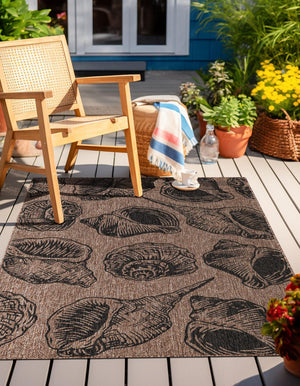 Brown and Black 2' x 3' 1 Outdoor Coastal Rectangle Area Rug Weather Resistant for Patio, Deck, Terrace, Balcony, Porch 100% Polypropylene Coastal Decor Carpet for Sale at Rug Engine