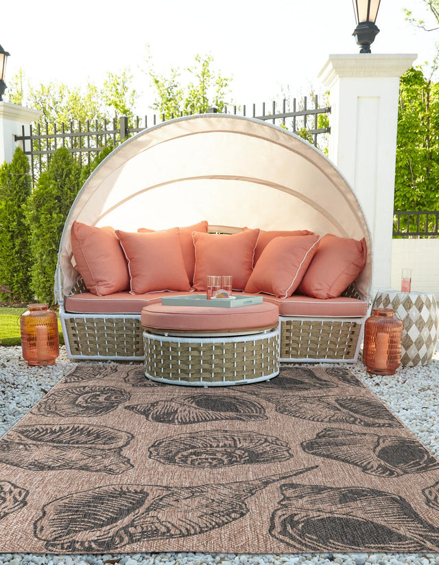Brown and Black 7' 10 x 10' Outdoor Coastal Rectangle Area Rug Weather Resistant for Patio, Deck, Terrace, Balcony, Porch 100% Polypropylene Coastal Decor Carpet for Sale at Rug Engine
