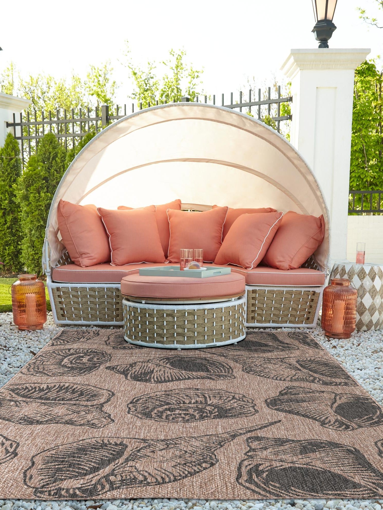 Brown and Black 9' x 12' Outdoor Coastal Rectangle Area Rug Weather Resistant for Patio, Deck, Terrace, Balcony, Porch 100% Polypropylene Coastal Decor Carpet for Sale at Rug Engine