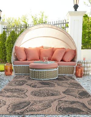 Brown and Black 4' 1 x 6' 1 Outdoor Coastal Rectangle Area Rug Weather Resistant for Patio, Deck, Terrace, Balcony, Porch 100% Polypropylene Coastal Decor Carpet for Sale at Rug Engine