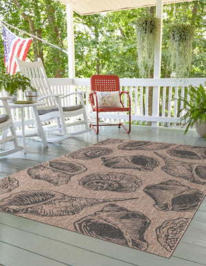 Brown and Black 7' 10 x 10' Outdoor Coastal Rectangle Area Rug Weather Resistant for Patio, Deck, Terrace, Balcony, Porch 100% Polypropylene Coastal Decor Carpet for Sale at Rug Engine