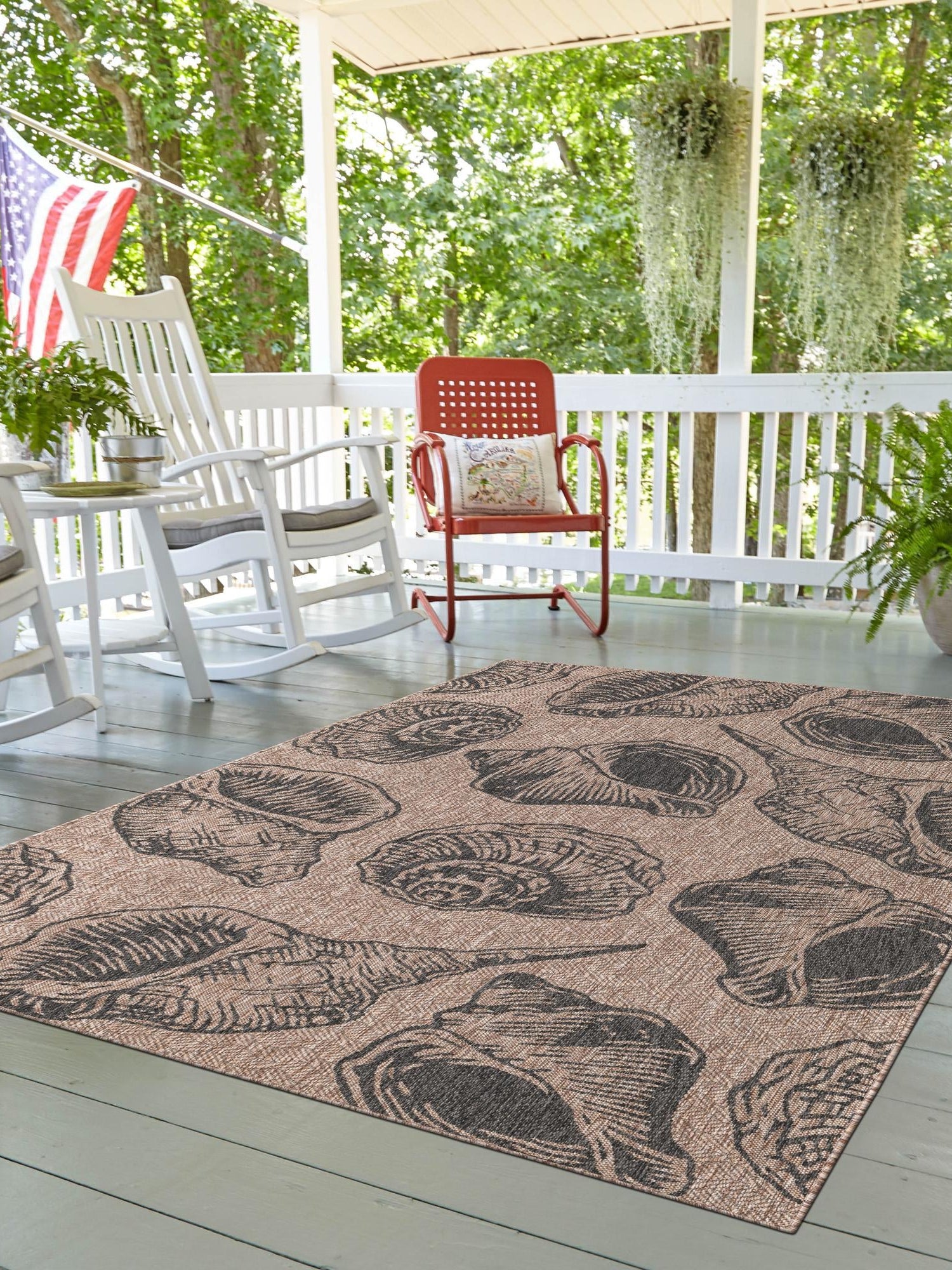 Brown and Black 9' x 12' Outdoor Coastal Rectangle Area Rug Weather Resistant for Patio, Deck, Terrace, Balcony, Porch 100% Polypropylene Coastal Decor Carpet for Sale at Rug Engine