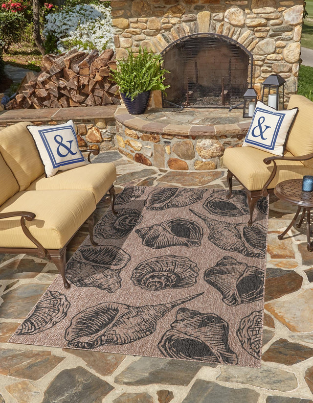 Brown and Black 7' 10 x 10' Outdoor Coastal Rectangle Area Rug Weather Resistant for Patio, Deck, Terrace, Balcony, Porch 100% Polypropylene Coastal Decor Carpet for Sale at Rug Engine