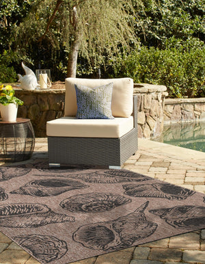 Brown and Black 7' 10 x 10' Outdoor Coastal Rectangle Area Rug Weather Resistant for Patio, Deck, Terrace, Balcony, Porch 100% Polypropylene Coastal Decor Carpet for Sale at Rug Engine