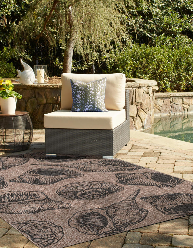Brown and Black 7' 10 x 10' Outdoor Coastal Rectangle Area Rug Weather Resistant for Patio, Deck, Terrace, Balcony, Porch 100% Polypropylene Coastal Decor Carpet for Sale at Rug Engine