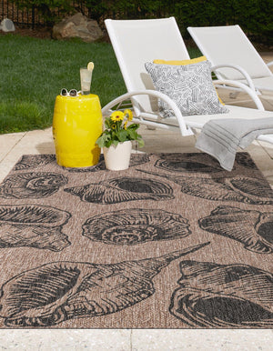 Brown and Black 7' 10 x 10' Outdoor Coastal Rectangle Area Rug Weather Resistant for Patio, Deck, Terrace, Balcony, Porch 100% Polypropylene Coastal Decor Carpet for Sale at Rug Engine