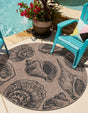 Brown and Black 6' 1 x 6' 1 Outdoor Coastal Round Area Rug Weather Resistant for Patio, Deck, Terrace, Balcony, Porch 100% Polypropylene Coastal Decor Carpet for Sale at Rug Engine