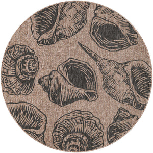 Brown and Black 6' 1 x 6' 1 Outdoor Coastal Round Area Rug Weather Resistant for Patio, Deck, Terrace, Balcony, Porch 100% Polypropylene Coastal Decor Carpet for Sale at Rug Engine