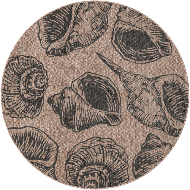 Brown and Black 6' 1 x 6' 1 Outdoor Coastal Round Area Rug Weather Resistant for Patio, Deck, Terrace, Balcony, Porch 100% Polypropylene Coastal Decor Carpet for Sale at Rug Engine