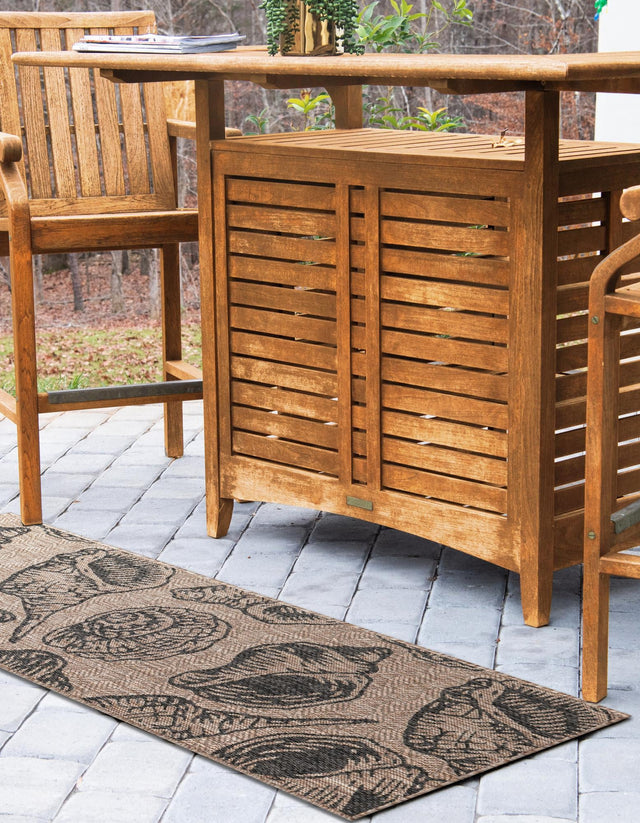 Brown and Black 2' x 8' Outdoor Coastal Runner Area Rug Weather Resistant for Patio, Deck, Terrace, Balcony, Porch 100% Polypropylene Coastal Decor Carpet for Sale at Rug Engine