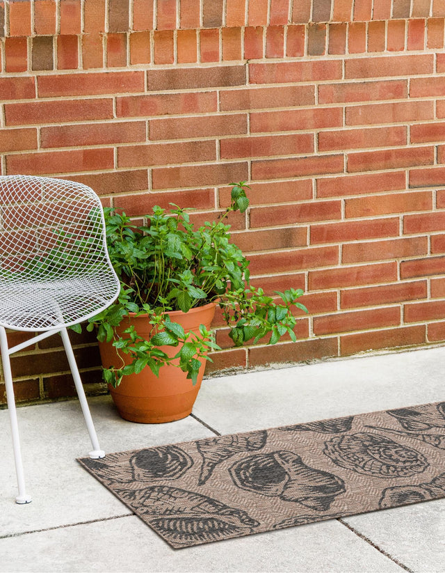 Brown and Black 2' x 6' 1 Outdoor Coastal Runner Area Rug Weather Resistant for Patio, Deck, Terrace, Balcony, Porch 100% Polypropylene Coastal Decor Carpet for Sale at Rug Engine