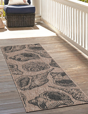 Brown and Black 2' x 8' Outdoor Coastal Runner Area Rug Weather Resistant for Patio, Deck, Terrace, Balcony, Porch 100% Polypropylene Coastal Decor Carpet for Sale at Rug Engine