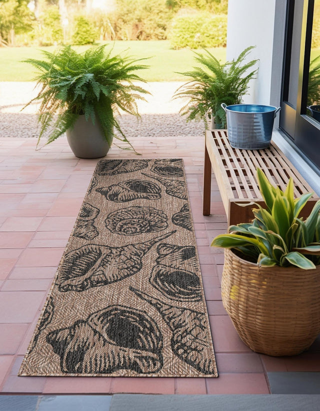 Brown and Black 2' x 6' 1 Outdoor Coastal Runner Area Rug Weather Resistant for Patio, Deck, Terrace, Balcony, Porch 100% Polypropylene Coastal Decor Carpet for Sale at Rug Engine