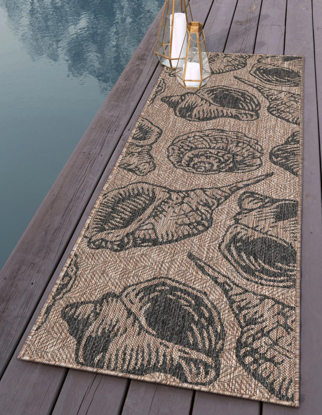 Brown and Black 2' x 5' 3 Outdoor Coastal Runner Area Rug Weather Resistant for Patio, Deck, Terrace, Balcony, Porch 100% Polypropylene Coastal Decor Carpet for Sale at Rug Engine