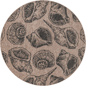 Brown and Black 7' 10 x 7' 10 Outdoor Coastal Round Area Rug Weather Resistant for Patio, Deck, Terrace, Balcony, Porch 100% Polypropylene Coastal Decor Carpet for Sale at Rug Engine
