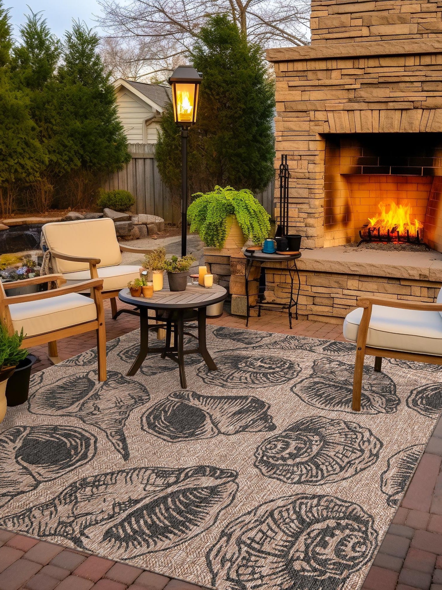 Brown and Black 12' x 12' Outdoor Coastal Square Area Rug Weather Resistant for Patio, Deck, Terrace, Balcony, Porch 100% Polypropylene Coastal Decor Carpet for Sale at Rug Engine