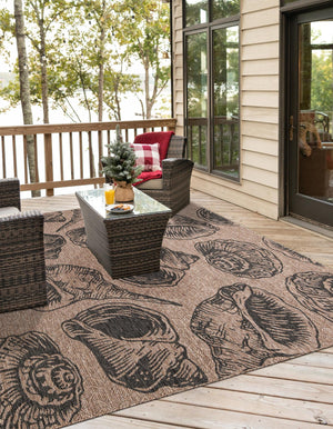 Brown and Black 7' 10 x 7' 10 Outdoor Coastal Square Area Rug Weather Resistant for Patio, Deck, Terrace, Balcony, Porch 100% Polypropylene Coastal Decor Carpet for Sale at Rug Engine