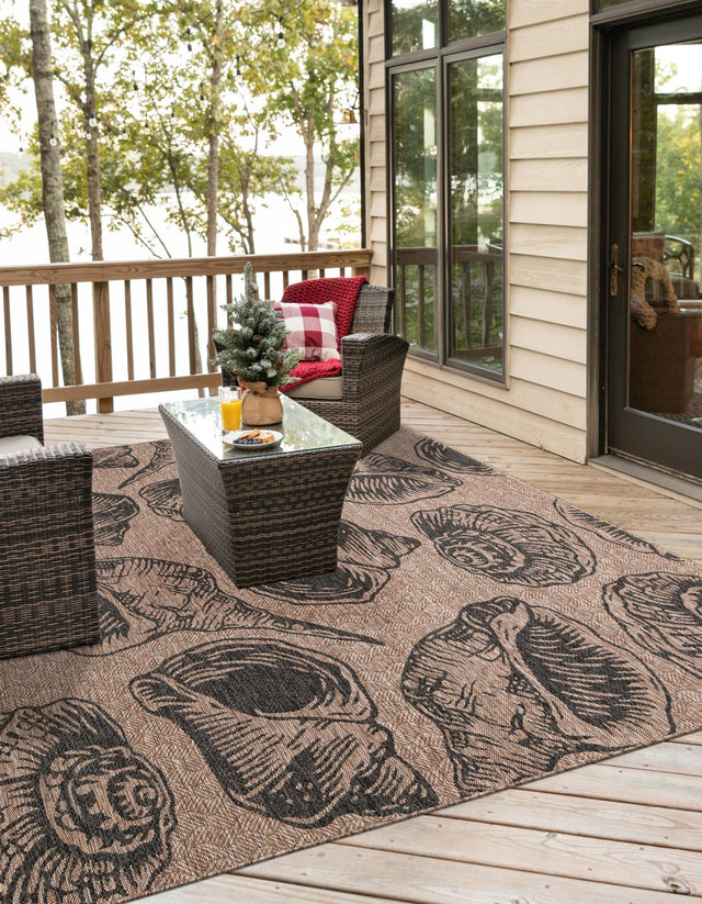 Brown and Black 12' x 12' Outdoor Coastal Square Area Rug Weather Resistant for Patio, Deck, Terrace, Balcony, Porch 100% Polypropylene Coastal Decor Carpet for Sale at Rug Engine
