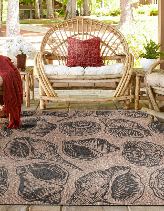 Brown and Black 7' 10 x 7' 10 Outdoor Coastal Square Area Rug Weather Resistant for Patio, Deck, Terrace, Balcony, Porch 100% Polypropylene Coastal Decor Carpet for Sale at Rug Engine
