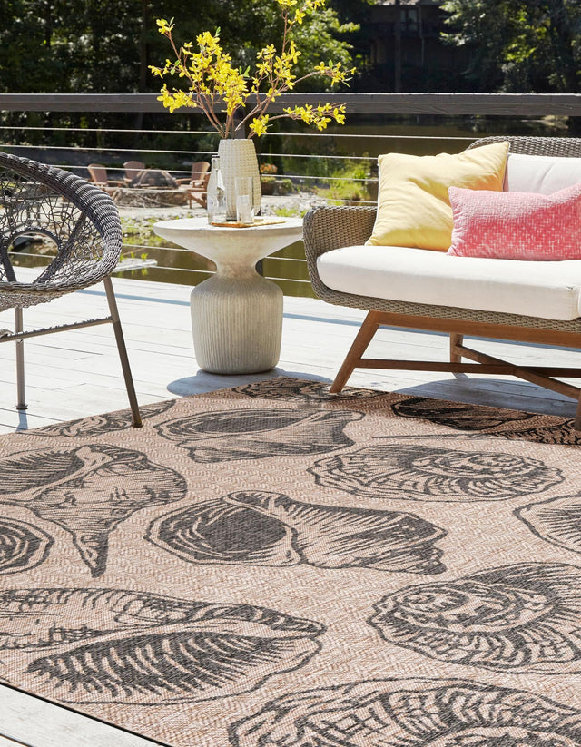 Brown and Black 12' x 12' Outdoor Coastal Square Area Rug Weather Resistant for Patio, Deck, Terrace, Balcony, Porch 100% Polypropylene Coastal Decor Carpet for Sale at Rug Engine