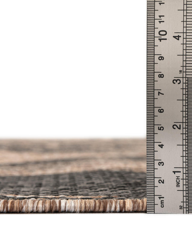 Brown and Black 7' 10 x 7' 10 Outdoor Coastal Square Area Rug Weather Resistant for Patio, Deck, Terrace, Balcony, Porch 100% Polypropylene Coastal Decor Carpet for Sale at Rug Engine