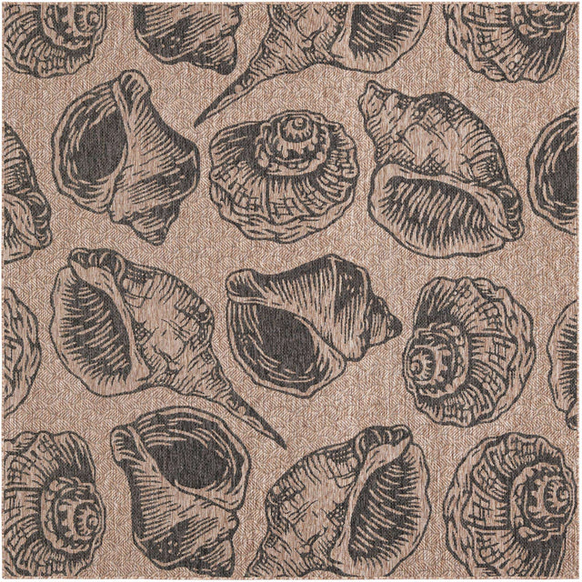 Brown and Black 7' 10 x 7' 10 Outdoor Coastal Square Area Rug Weather Resistant for Patio, Deck, Terrace, Balcony, Porch 100% Polypropylene Coastal Decor Carpet for Sale at Rug Engine