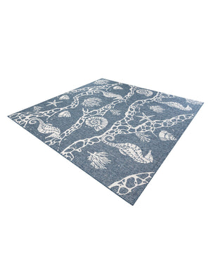 Navy Blue 10' x 10' Outdoor Coastal Square Area Rug Weather Resistant for Patio, Deck, Terrace, Balcony, Porch 100% Polypropylene Coastal Decor Carpet for Sale at Rug Engine