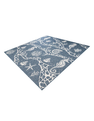 Navy Blue 10' x 10' Outdoor Coastal Square Area Rug Weather Resistant for Patio, Deck, Terrace, Balcony, Porch 100% Polypropylene Coastal Decor Carpet for Sale at Rug Engine