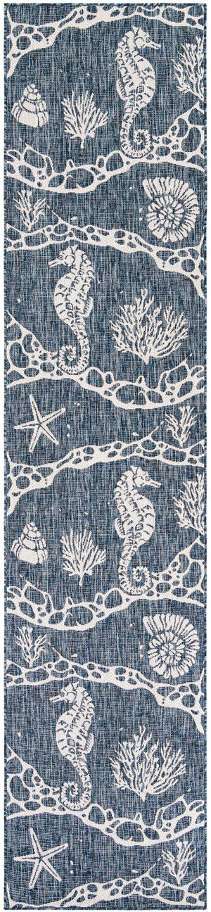 Navy Blue 2' 7 x 12' Outdoor Coastal Runner Area Rug Weather Resistant for Patio, Deck, Terrace, Balcony, Porch 100% Polypropylene Coastal Decor Carpet for Sale at Rug Engine