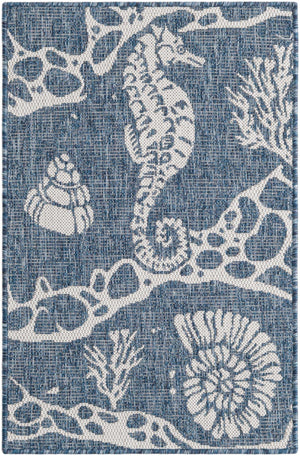 Navy Blue 2' x 3' 1 Outdoor Coastal Rectangle Area Rug Weather Resistant for Patio, Deck, Terrace, Balcony, Porch 100% Polypropylene Coastal Decor Carpet for Sale at Rug Engine