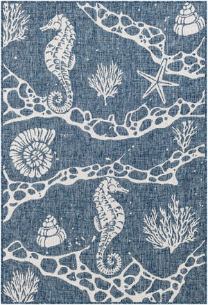 Navy Blue 4' 1 x 6' 1 Outdoor Coastal Rectangle Area Rug Weather Resistant for Patio, Deck, Terrace, Balcony, Porch 100% Polypropylene Coastal Decor Carpet for Sale at Rug Engine