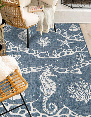 Navy Blue 5' 3 x 8' Outdoor Coastal Rectangle Area Rug Weather Resistant for Patio, Deck, Terrace, Balcony, Porch 100% Polypropylene Coastal Decor Carpet for Sale at Rug Engine