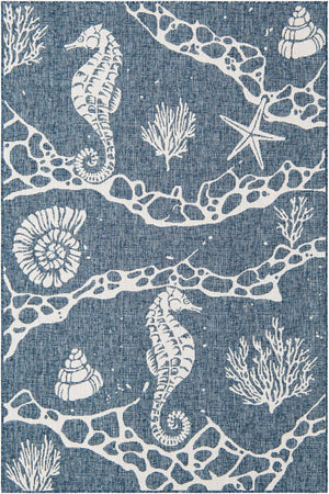 Navy Blue 5' 3 x 8' Outdoor Coastal Rectangle Area Rug Weather Resistant for Patio, Deck, Terrace, Balcony, Porch 100% Polypropylene Coastal Decor Carpet for Sale at Rug Engine