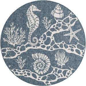 Navy Blue 6' 1 x 6' 1 Outdoor Coastal Round Area Rug Weather Resistant for Patio, Deck, Terrace, Balcony, Porch 100% Polypropylene Coastal Decor Carpet for Sale at Rug Engine