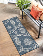 Navy Blue 2' x 5' 3 Outdoor Coastal Runner Area Rug Weather Resistant for Patio, Deck, Terrace, Balcony, Porch 100% Polypropylene Coastal Decor Carpet for Sale at Rug Engine