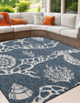 Navy Blue 7' 10 x 7' 10 Outdoor Coastal Square Area Rug Weather Resistant for Patio, Deck, Terrace, Balcony, Porch 100% Polypropylene Coastal Decor Carpet for Sale at Rug Engine