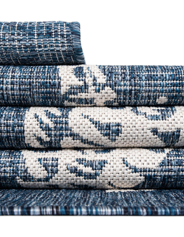 Navy Blue 10' x 10' Outdoor Coastal Square Area Rug Weather Resistant for Patio, Deck, Terrace, Balcony, Porch 100% Polypropylene Coastal Decor Carpet for Sale at Rug Engine