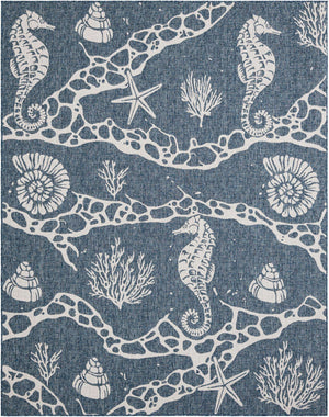 Navy Blue 7' 10 x 10' Outdoor Coastal Rectangle Area Rug Weather Resistant for Patio, Deck, Terrace, Balcony, Porch 100% Polypropylene Coastal Decor Carpet for Sale at Rug Engine