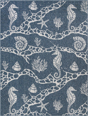 Navy Blue 9' x 12' Outdoor Coastal Rectangle Area Rug Weather Resistant for Patio, Deck, Terrace, Balcony, Porch 100% Polypropylene Coastal Decor Carpet for Sale at Rug Engine