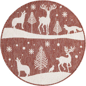 Red 3' 1 x 3' 1 Outdoor Holiday Round Rug