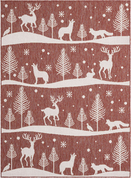 Red 5' 3 x 7' 1 Outdoor Holiday Rectangle Rug